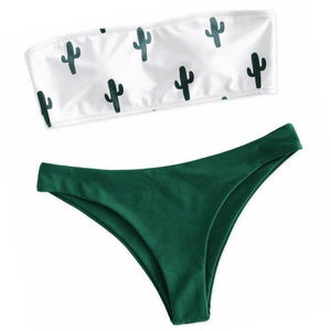 Cactus Print Bandeau Bikini Cheeky High Leg Size S